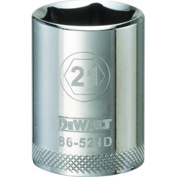 DEWALT DWMT86521OSP Drive Socket, 21 mm Socket, 1/2 in Drive, 6-Point, Vanadium Steel, Polished Chrome