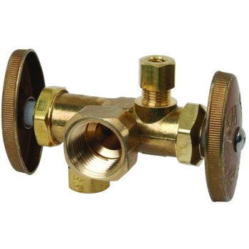 BrassCraft R1701DVXR Stop Valve, 1/2 x 3/8 x 3/8 in Connection, FIP x Compression x Compression, 125 psi Pressure