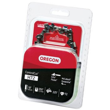 Oregon H72 Chainsaw Chain, 18 in L Bar, 0.05 Gauge, 0.325 in TPI/Pitch, 72-Link