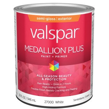 Valspar Medallion Plus 2600 028.0027000.005 Latex Paint, Acrylic Base, Semi-Gloss Sheen, White Base, 1 qt