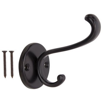 ProSource H-032-10B Coat and Hat Hook, 22 lb, 2-Hook, 1 in Opening, Zinc, Oil-Rubbed Bronze