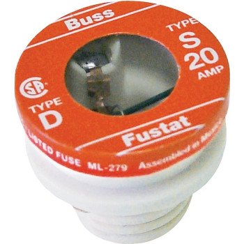 Bussmann S-20 Plug Fuse, 20 A, 125 V, 10 kA Interrupt, Low Voltage, Time Delay Fuse