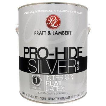 Pratt & Lambert Pro-Hide Silver 5000 Series 0000Z5380-16 Interior Paint, Flat Sheen, Bright White, 1 gal