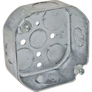 Raco 127 Octagonal Box, 4 in OAW, 1.56 in OAD, 4 in OAH, 8-Knockout, Steel Housing Material, Gray