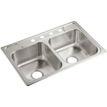 Sterling Middleton Series 14707-4-NA Kitchen Sink, 4-Faucet Hole, 22 in OAW, 7 in OAD, 33 in OAH, Stainless Steel