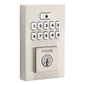 Weiser SmartCode 9GED92600-003 Deadbolt, 2 Grade, Keypad Key, Zinc, Satin Nickel, 1-3/8 to 1-3/4 in Thick Door, 1/PK