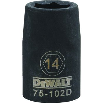 DEWALT DWMT75102OSP Deep Impact Socket, 14 mm Socket, 1/2 in Drive, 6-Point, Steel, Black Oxide