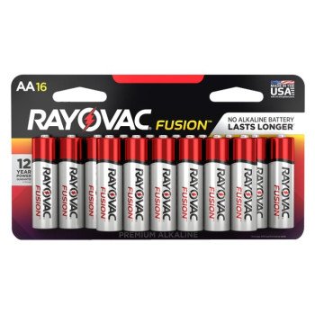 Rayovac FUSION 815-16LTFUSK Premium Battery, 1.5 V Battery, 2700 mAh, AA Battery, Alkaline, Zinc, Red/Silver