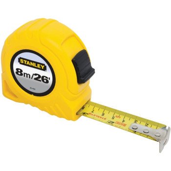 STANLEY 30-456 Measuring Tape, 26 ft L Blade, 1 in W Blade, Steel Blade, ABS Case, Yellow Case