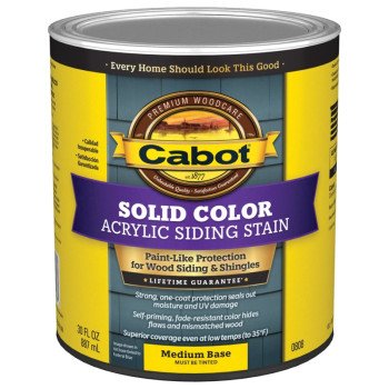 Cabot 800 Series 140.0000808.005 Exterior Stain, Solid Color, Medium Base, Liquid, 1 qt