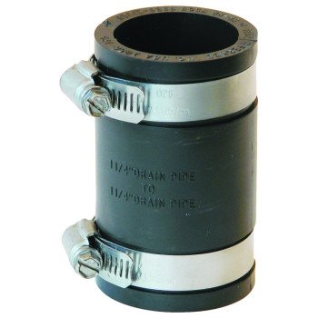 Fernco P1056-125 Flexible Coupling, 1-1/4 in, PVC, Black, 4.3 psi Pressure