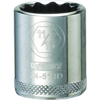 DEWALT DWMT74514OSP Hand Socket, 11/16 in Socket, 3/8 in Drive, 12-Point, Vanadium Steel, Polished Chrome