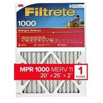 Filtrete Allergen Defense NADP03-2IN-4 Air Filter, 25 in L, 20 in W, 11 MERV, 1000 MPR, Polypropylene Frame