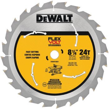 DeWALT DWAFV3824 Saw Blade, 8-1/4 in Dia, 5/8 in Arbor, 24-Teeth, Carbide Cutting Edge, Applicable Materials: Wood