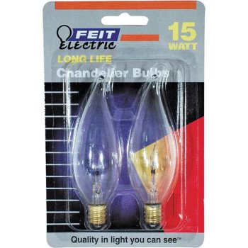 Feit Electric BP15CFC Incandescent Lamp, 15 W, Flame Tip Lamp, Candelabra E12 Lamp Base, 2700 K Color Temp