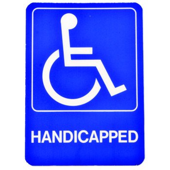 Hy-Ko D-17 Graphic Sign, Rectangular, HANDICAPPED, White Legend, Blue Background, Plastic, 5 in W x 7 in H Dimensions