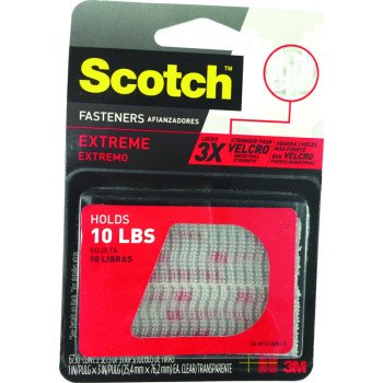 Scotch RF6730 Fastener, 1 in W, 3 in L, Clear, 10 lb, Acrylic Adhesive