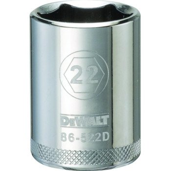 DEWALT DWMT86522OSP Drive Socket, 22 mm Socket, 1/2 in Drive, 6-Point, Vanadium Steel, Polished Chrome