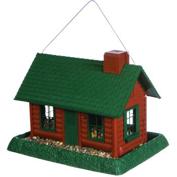 North States 9063 Hopper Bird Feeder, Log Cabin, 8 lb, Plastic, Green, 11 in H, Hanging/Pole Mounting