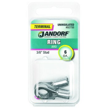 Jandorf 60788 Ring Terminal, 6 AWG Wire, 3/8 in Stud