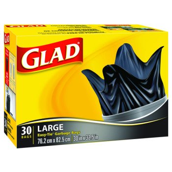 Glad Easy-Tie 11837PAK2 Garbage Bag, L, Plastic, Black