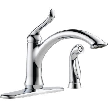 Delta Linden Series 4453-DST Kitchen Faucet with Side Sprayer, 1.8 gpm, 1-Faucet Handle, Zinc, Chrome Plated, Deck