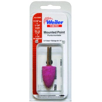 Weiler 36801 Grinding Point, 11/16 in Dia, 1/4 in Arbor/Shank, Aluminum Oxide Abrasive