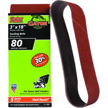 Gator 7032 Sanding Belt, 3 in W, 18 in L, 80 Grit, Medium, Aluminum Oxide Abrasive