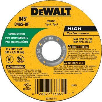 DEWALT DW8071 Cutting Wheel, 4 in Dia, 0.045 in Thick, 5/8 in Arbor, Medium, Silicone Carbide Abrasive