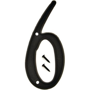 Hy-Ko PN-29/6 House Number, Character: 6, 4 in H Character, Black Character, Plastic