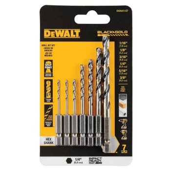 DEWALT DWAH1107 Drill Bit Set, Impact Ready, 7-Pieces, High Speed Steel, Black/Gold