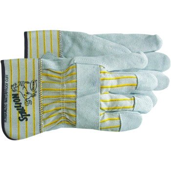 Boss STALLION 1290L Gloves, Men's, L, Straight Thumb, Rubberized Safety Cuff, Gray/Yellow