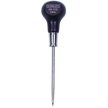 STANLEY 69-122 Scratch Awl, 3/16 in Dia Shank, 3-3/8 in L Shank, 6-1/16 in OAL, Knob Handle, Hardwood Handle