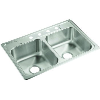 Sterling Middleton Series 14708-4-NA Kitchen Sink, 4-Faucet Hole, 22 in OAW, 8 in OAD, 33 in OAH, Stainless Steel