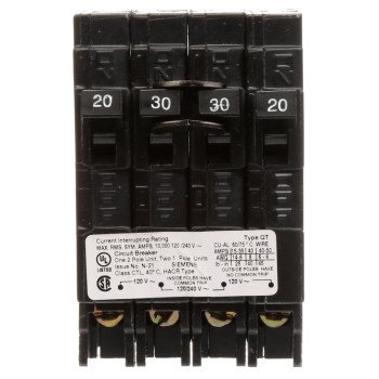 Siemens Q22030CT Circuit Breaker, Triplex, 20 to 30 A, 3 -Pole, 120/240 V, Plug Mounting