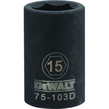 DEWALT DWMT75103OSP Deep Impact Socket, 15 mm Socket, 1/2 in Drive, 6-Point, Steel, Black Oxide