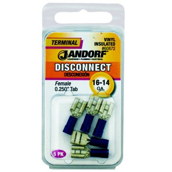 Jandorf 60872 Disconnect Terminal, 16 to 14 AWG Wire, Vinyl Insulation, Copper Contact, Blue, 5/PK