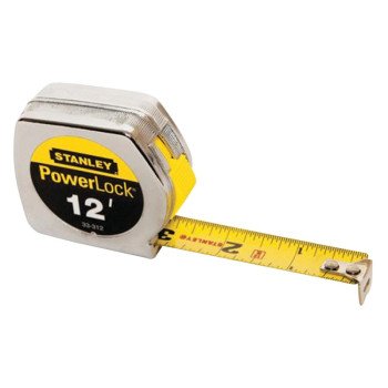 STANLEY 33-312L Tape Measure, 12 ft L Blade, 3/4 in W Blade, Steel Blade, Metal Case, Chrome Case