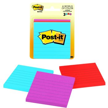 Post-it Ultra 6301 Lined Sticky Note, 3 x 3 in, Assorted, 50-Sheet