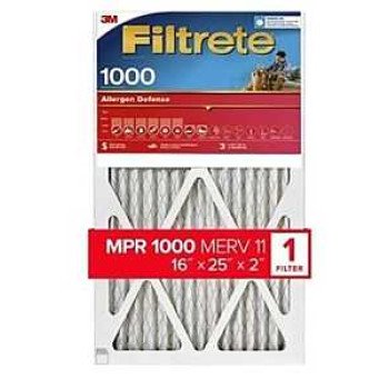 Filtrete Allergen Defense NADP01-2IN-4 Air Filter, 25 in L, 16 in W, 11 MERV, 1000 MPR, Polypropylene Frame