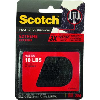 Scotch RF6731 Fastener, 1 in W, 3 in L, Black, 10 lb, Acrylic Adhesive