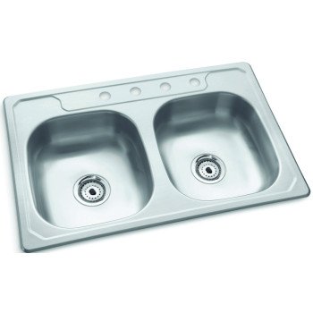 Sterling Middleton Series 14633-4-NA Kitchen Sink, 4-Faucet Hole, 33 in OAW, 22 in OAD, 6 in OAH, Stainless Steel