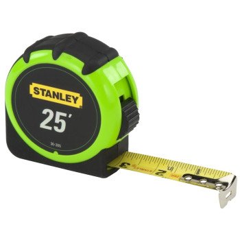 STANLEY 30-305 Measuring Tape, 25 ft L Blade, 1 in W Blade, Steel Blade, ABS Case, Black/Green Case