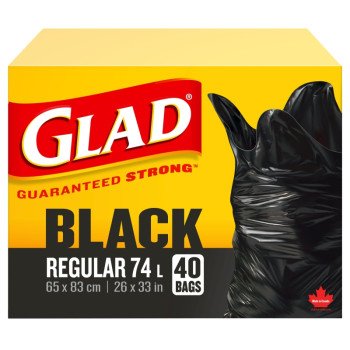 Glad Easy-Tie 11858 Garbage Bag, Regular, 67 L, Plastic, Black