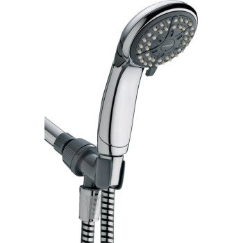 Waterpik VBE-453 Handheld Shower Head, 1/2 in Connection, 1.6 gpm, 4-Spray Function, Plastic, Chrome, 60 in L Hose