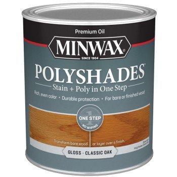 Minwax 61470444 Waterbased Polyurethane Stain, Gloss, Liquid, Classic Oak, 1 qt, Can