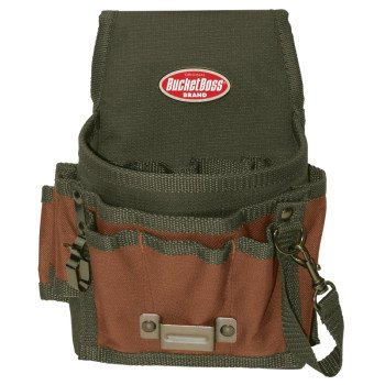 Bucket Boss 54140 Tool Pouch, 9-Pocket, Poly Ripstop Fabric, Brown/Green, 7-1/2 in W, 9 in H, 3 in D