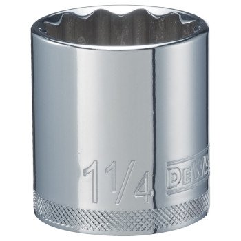 DEWALT DWMT86474OSP Hand Socket, 1-1/4 in Socket, 1/2 in Drive, 12-Point, Vanadium Steel, Polished Chrome