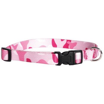 Casual Canine ZA6741 06 75 Dog Collar, D-Ring Link, 6 to 10 in L Collar, 3/8 in W Collar, Nylon, Pink Camo