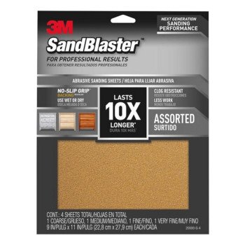 3M 20000-G-4 Sandpaper Sheet, 11 in L, 9 in W, 80, 120, 180, 220 Grit, Aluminum Oxide Abrasive, Ceramic Backing